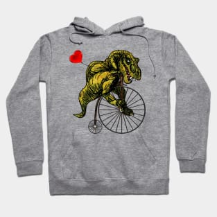 Tyrannosaurus on Penny Farthing with Heart Balloon Hoodie